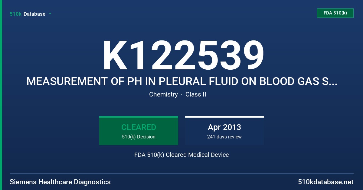 K122539 MEASUREMENT OF PH IN PLEURAL FLUID ON BLOOD GAS SYSTEM FDA 510(k) Cleared Medical Device