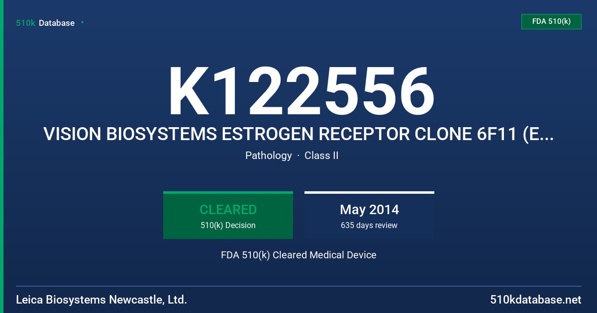 K122556 VISION BIOSYSTEMS ESTROGEN RECEPTOR CLONE 6F11 (ER 6F11) FDA 510(k) Cleared Medical Device