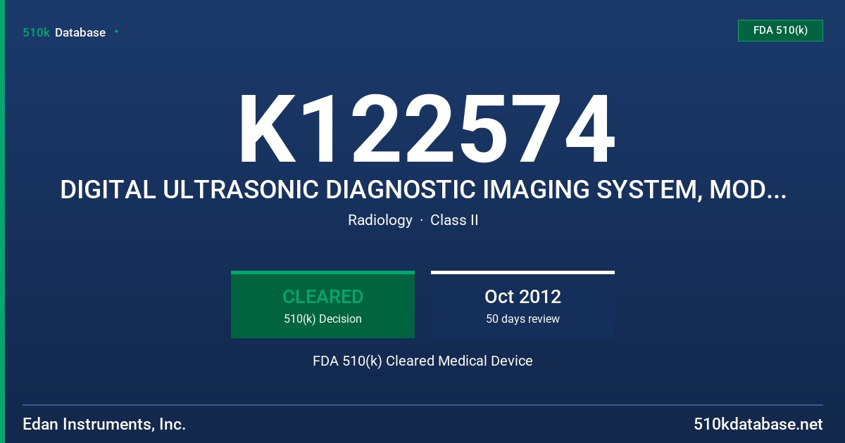K122574 DIGITAL ULTRASONIC DIAGNOSTIC IMAGING SYSTEM, MODEL D3 AND D6 FDA 510(k) Cleared Medical Device