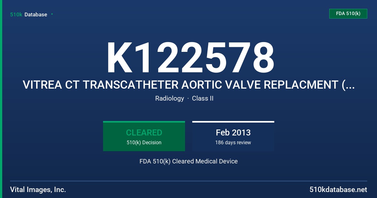 K122578 VITREA CT TRANSCATHETER AORTIC VALVE REPLACMENT (TAVR) PLANNING FDA 510(k) Cleared Medical Device