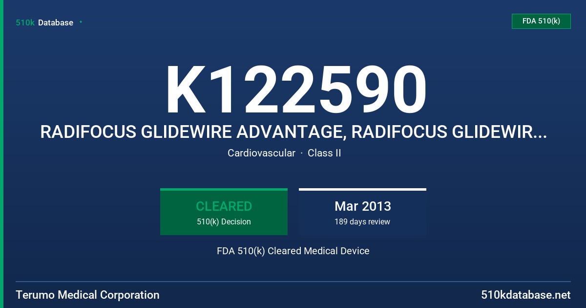 K122590 RADIFOCUS GLIDEWIRE ADVANTAGE, RADIFOCUS GLIDEWIRE ADVANTAGE FDA 510(k) Cleared Medical Device