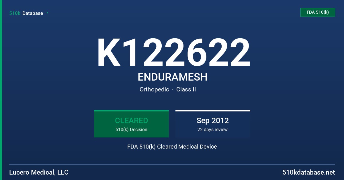 K122622 ENDURAMESH FDA 510(k) Cleared Medical Device