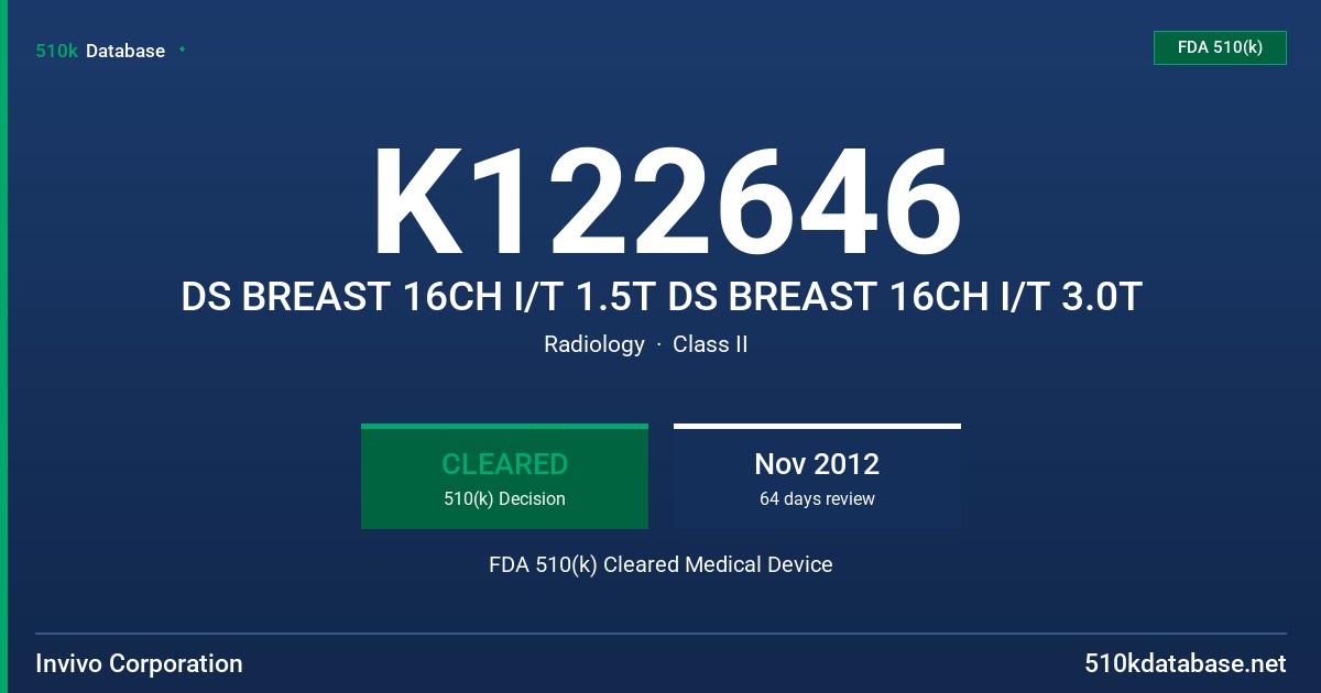 K122646 DS BREAST 16CH I/T 1.5T DS BREAST 16CH I/T 3.0T FDA 510(k) Cleared Medical Device
