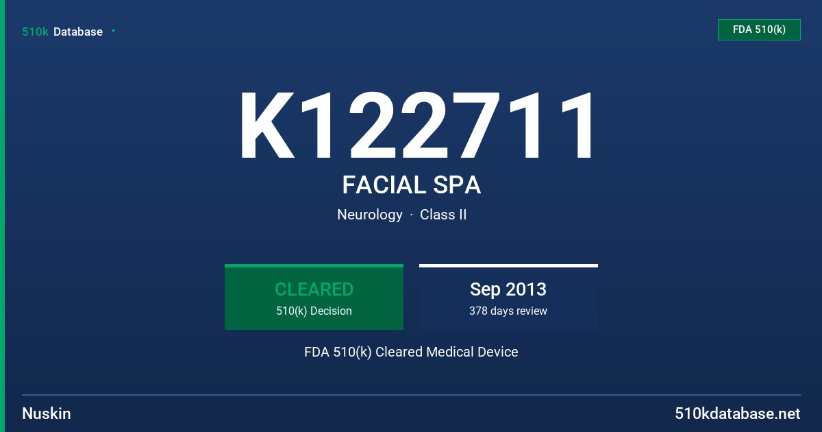 K122711 FACIAL SPA FDA 510(k) Cleared Medical Device
