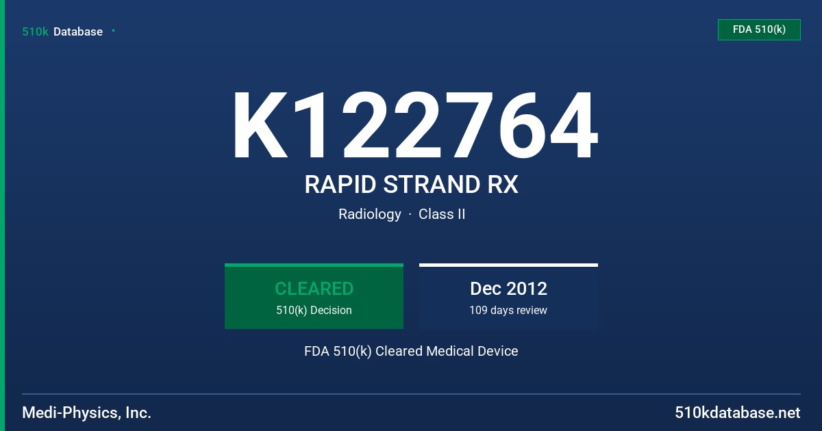 K122764 RAPID STRAND RX FDA 510(k) Cleared Medical Device