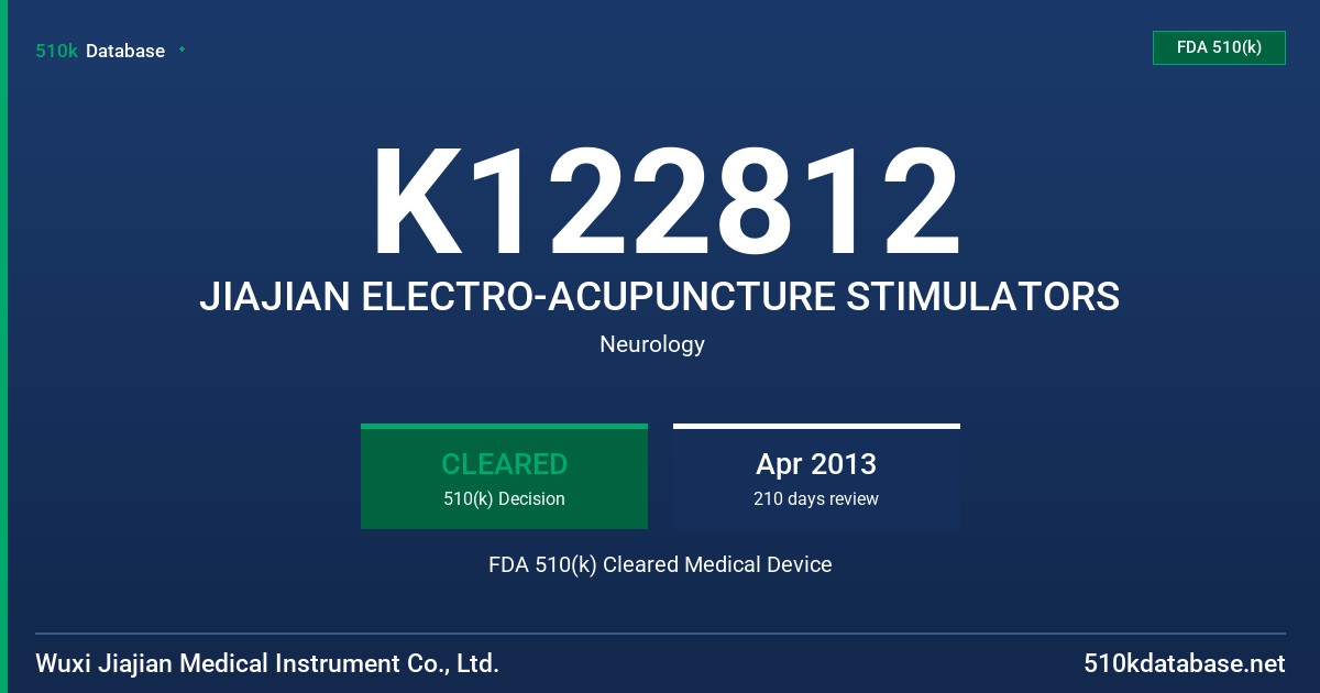 K122812 JIAJIAN ELECTRO-ACUPUNCTURE STIMULATORS FDA 510(k) Cleared Medical Device
