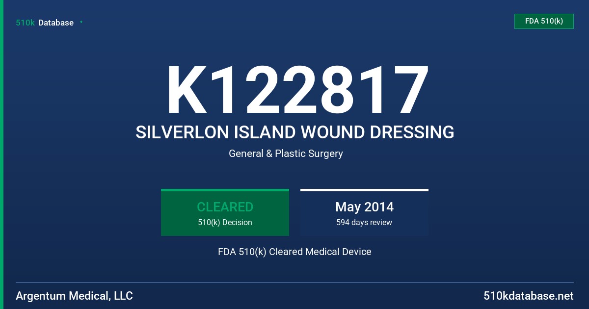 K122817 SILVERLON ISLAND WOUND DRESSING FDA 510(k) Cleared Medical Device
