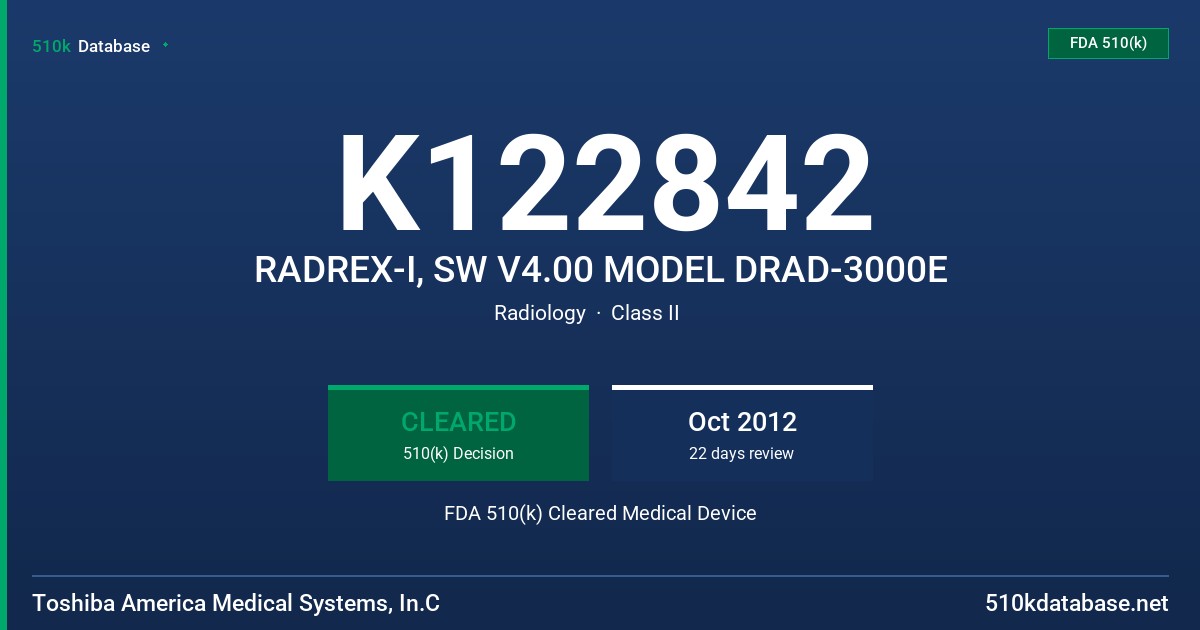 K122842 RADREX-I, SW V4.00 MODEL DRAD-3000E FDA 510(k) Cleared Medical Device