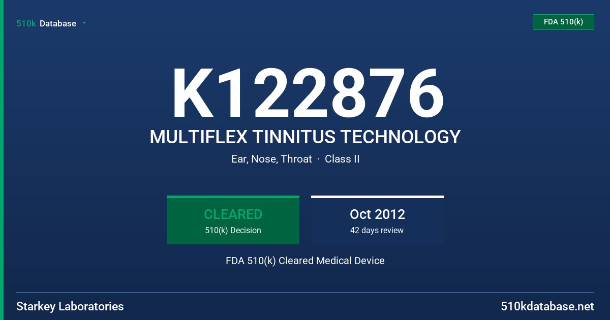K122876 MULTIFLEX TINNITUS TECHNOLOGY FDA 510(k) Cleared Medical Device