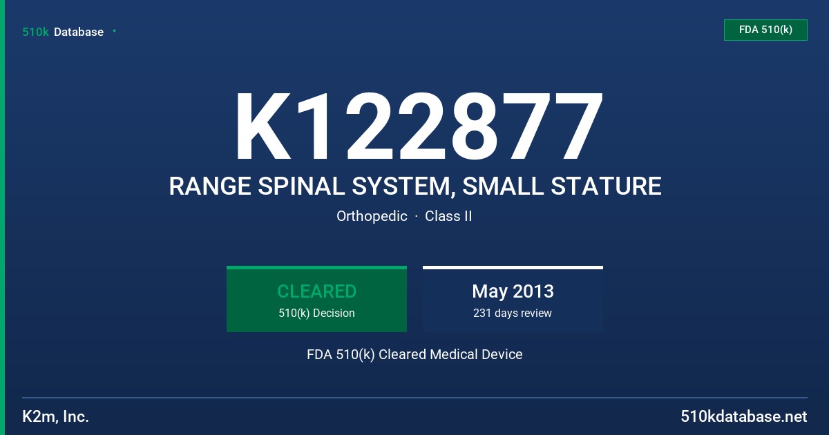 K122877 RANGE SPINAL SYSTEM, SMALL STATURE FDA 510(k) Cleared Medical Device