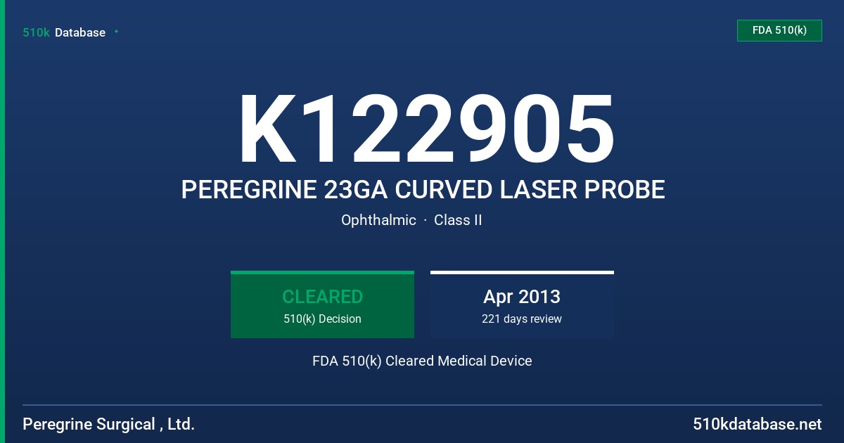 K122905 PEREGRINE 23GA CURVED LASER PROBE FDA 510(k) Cleared Medical Device