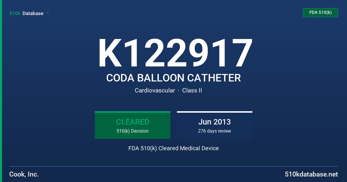 K122917 CODA BALLOON CATHETER FDA 510(k) Cleared Medical Device