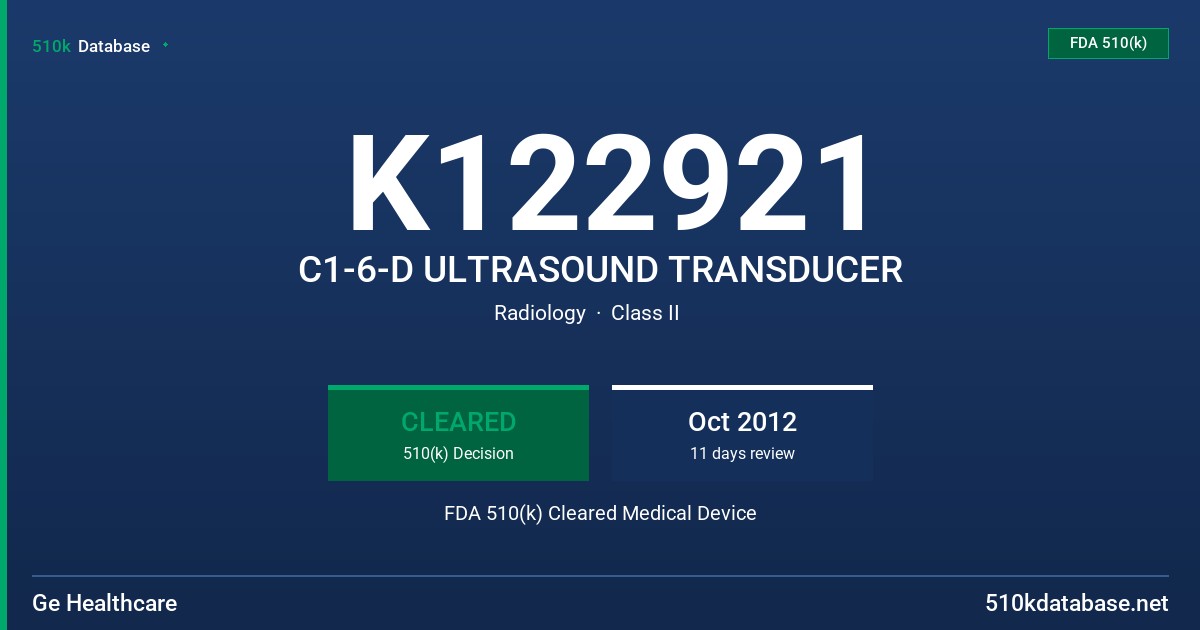 K122921 C1-6-D ULTRASOUND TRANSDUCER FDA 510(k) Cleared Medical Device