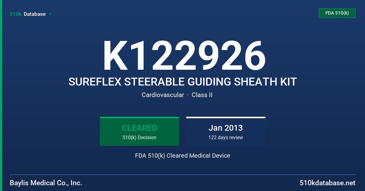 K122926 SUREFLEX STEERABLE GUIDING SHEATH KIT FDA 510(k) Cleared Medical Device