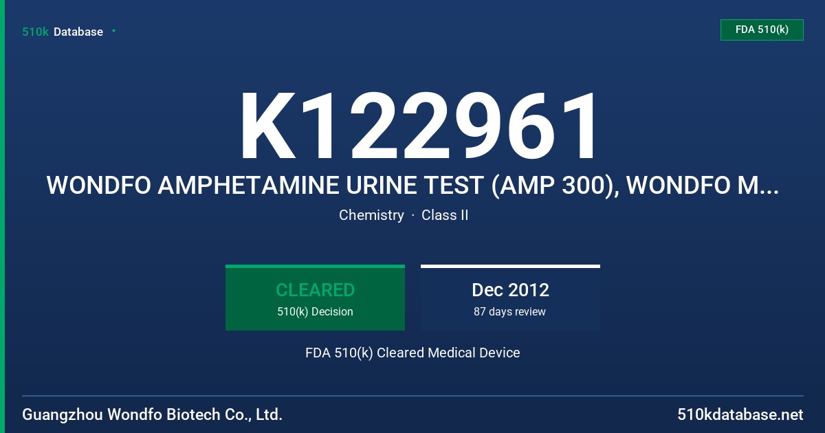 K122961 WONDFO AMPHETAMINE URINE TEST (AMP 300), WONDFO METHAMPHETAMINE URINE TEST (MET 500) FDA 510(k) Cleared Medical Device