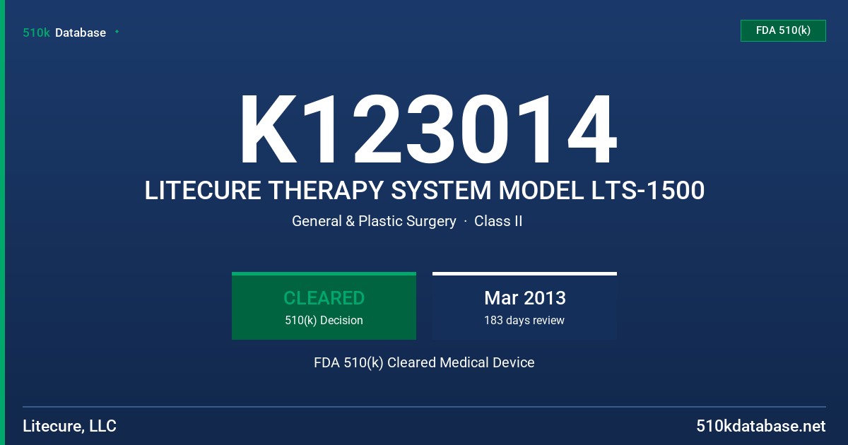 K123014 LITECURE THERAPY SYSTEM MODEL LTS-1500 FDA 510(k) Cleared Medical Device
