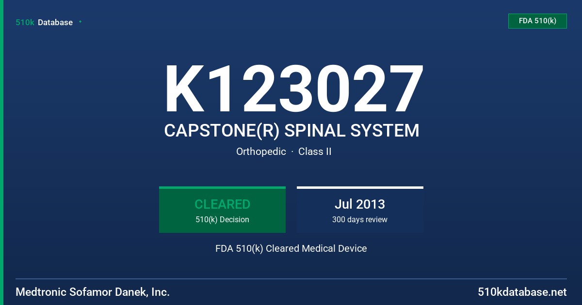 K123027 CAPSTONE(R) SPINAL SYSTEM FDA 510(k) Cleared Medical Device