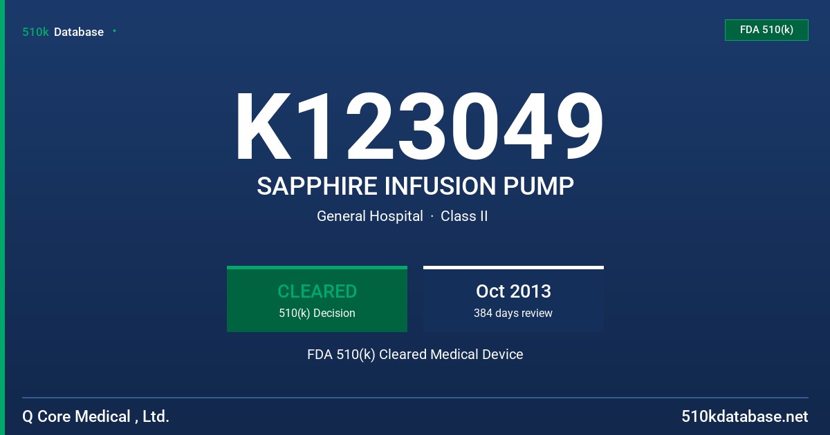K123049 SAPPHIRE INFUSION PUMP FDA 510(k) Cleared Medical Device