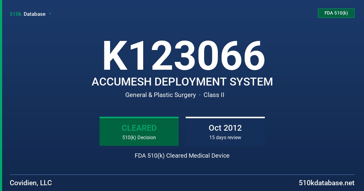 K123066 ACCUMESH DEPLOYMENT SYSTEM FDA 510(k) Cleared Medical Device
