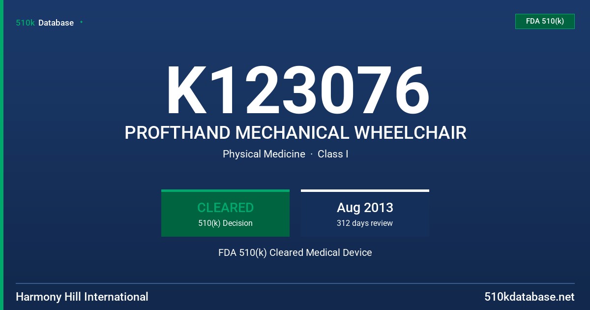 K123076 PROFTHAND MECHANICAL WHEELCHAIR FDA 510(k) Cleared Medical Device