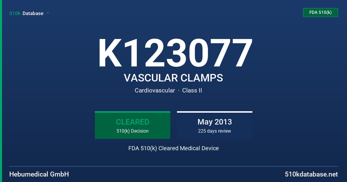 K123077 VASCULAR CLAMPS FDA 510(k) Cleared Medical Device