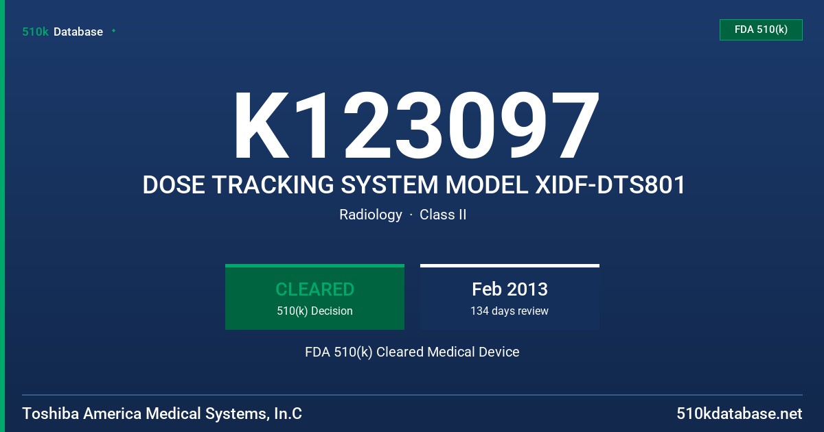 K123097 DOSE TRACKING SYSTEM MODEL XIDF-DTS801 FDA 510(k) Cleared Medical Device