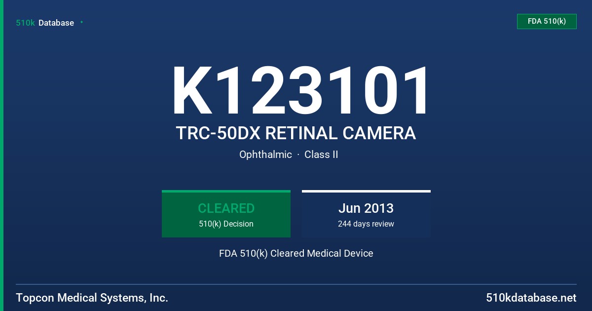 K123101 TRC-50DX RETINAL CAMERA FDA 510(k) Cleared Medical Device