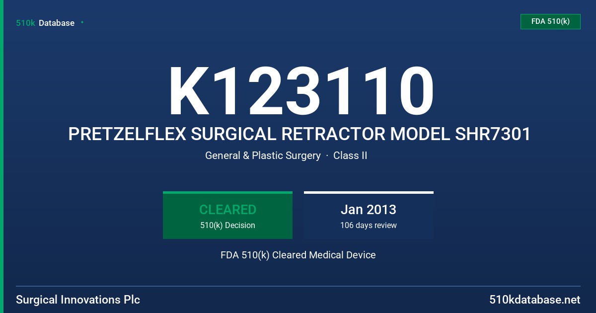 K123110 PRETZELFLEX SURGICAL RETRACTOR MODEL SHR7301 FDA 510(k) Cleared Medical Device