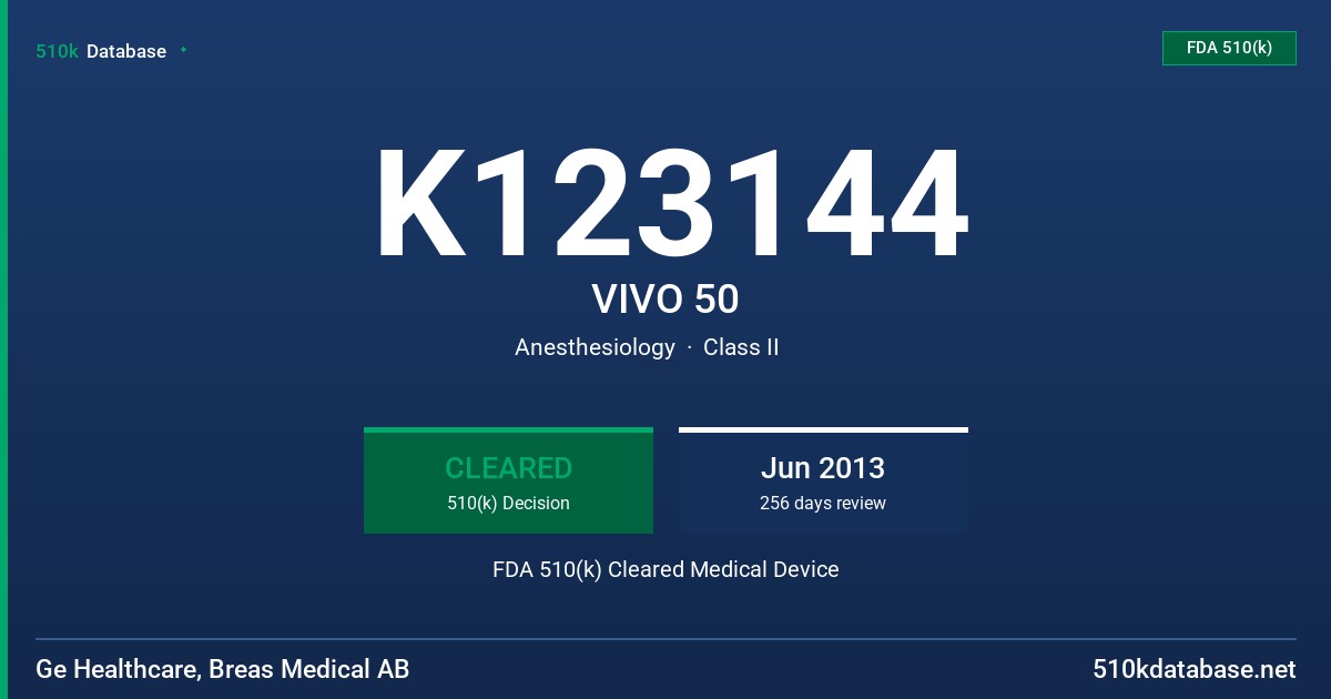 K123144 VIVO 50 FDA 510(k) Cleared Medical Device