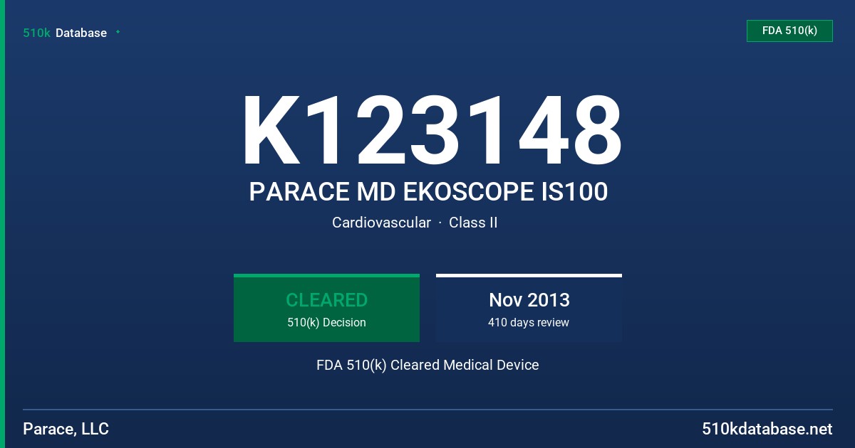 K123148 PARACE MD EKOSCOPE IS100 FDA 510(k) Cleared Medical Device