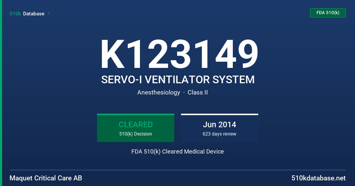K123149 SERVO-I VENTILATOR SYSTEM FDA 510(k) Cleared Medical Device