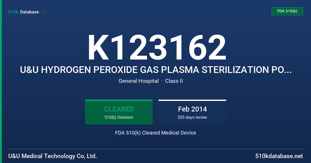K123162 U&U HYDROGEN PEROXIDE GAS PLASMA STERILIZATION POUCH/ROLL FDA 510(k) Cleared Medical Device