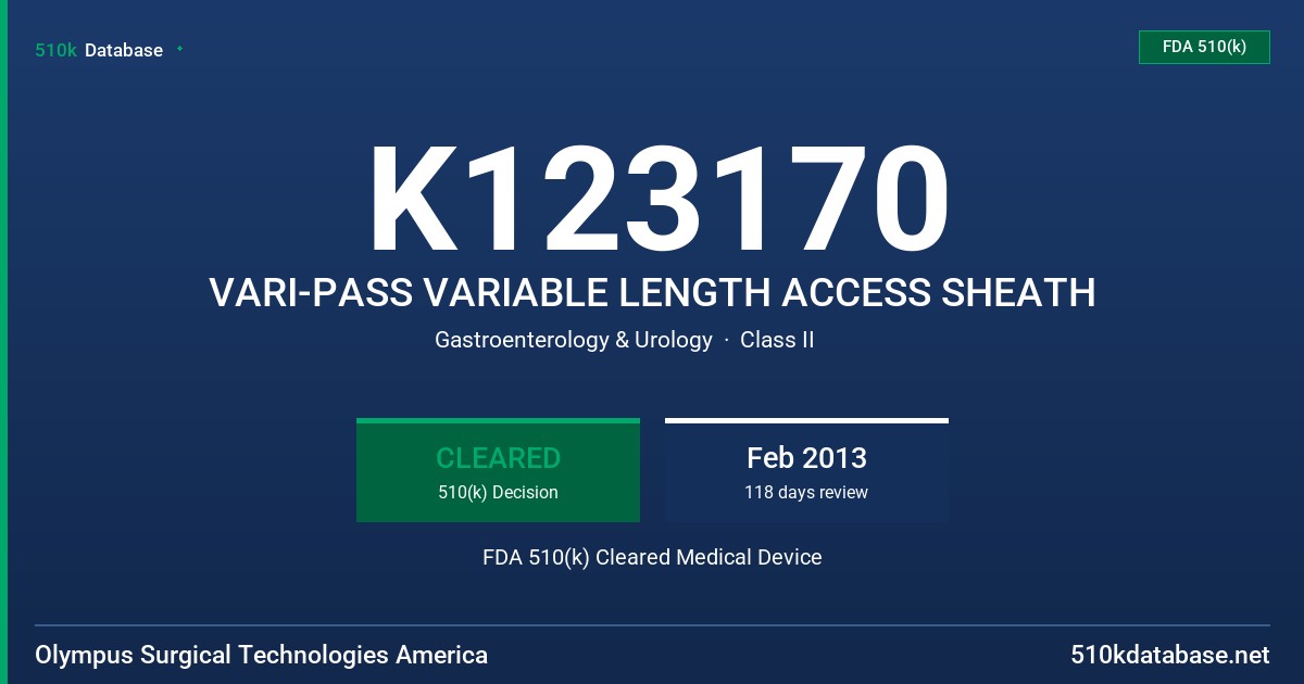 K123170 VARI-PASS VARIABLE LENGTH ACCESS SHEATH FDA 510(k) Cleared Medical Device