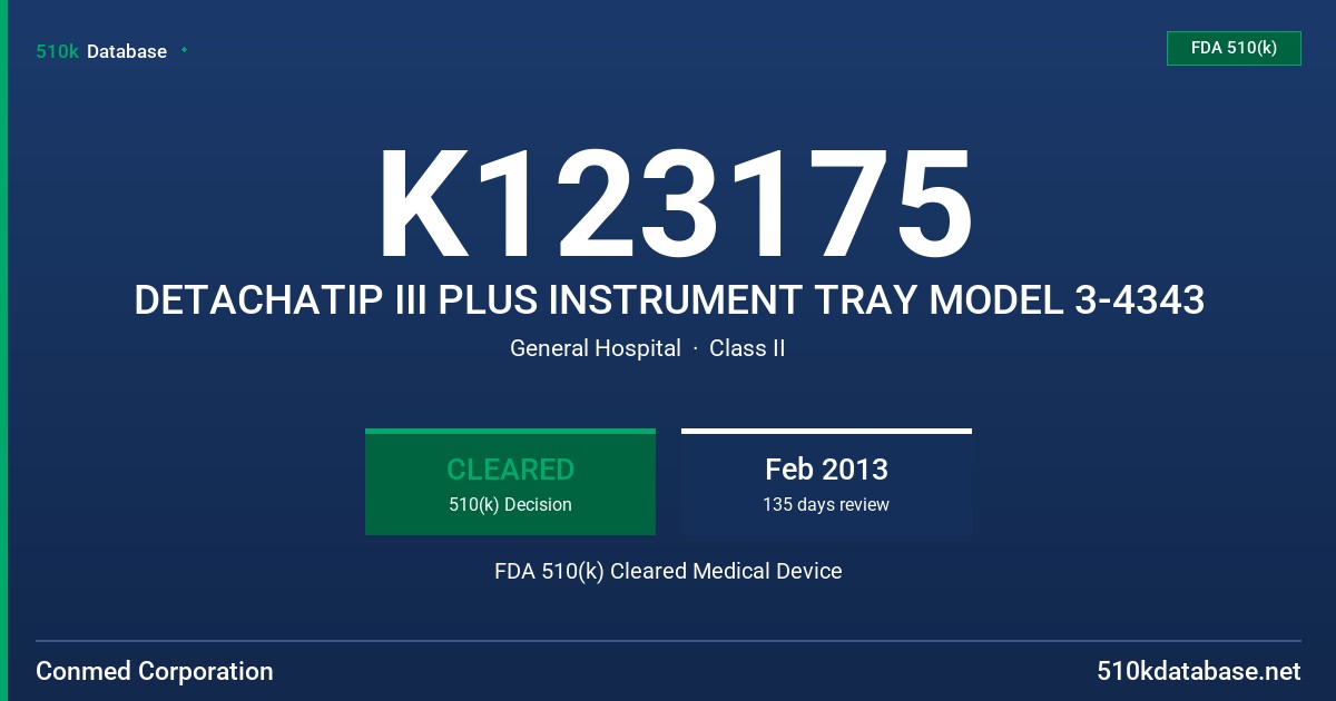 K123175 DETACHATIP III PLUS INSTRUMENT TRAY MODEL 3-4343 FDA 510(k) Cleared Medical Device