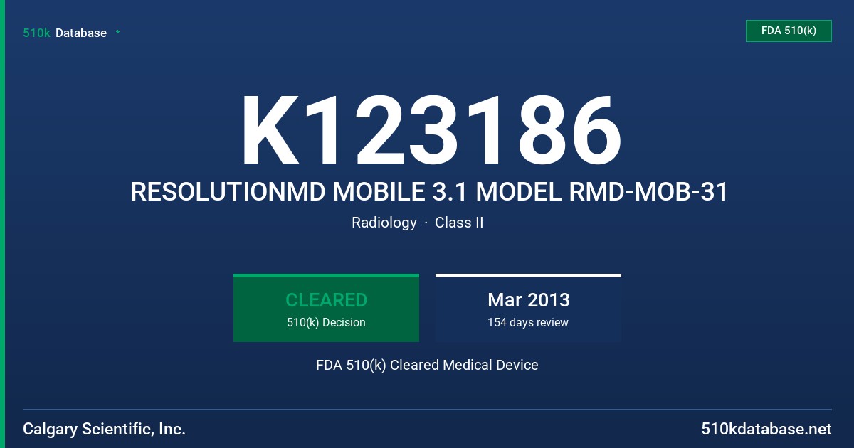 K123186 RESOLUTIONMD MOBILE 3.1 MODEL RMD-MOB-31 FDA 510(k) Cleared Medical Device