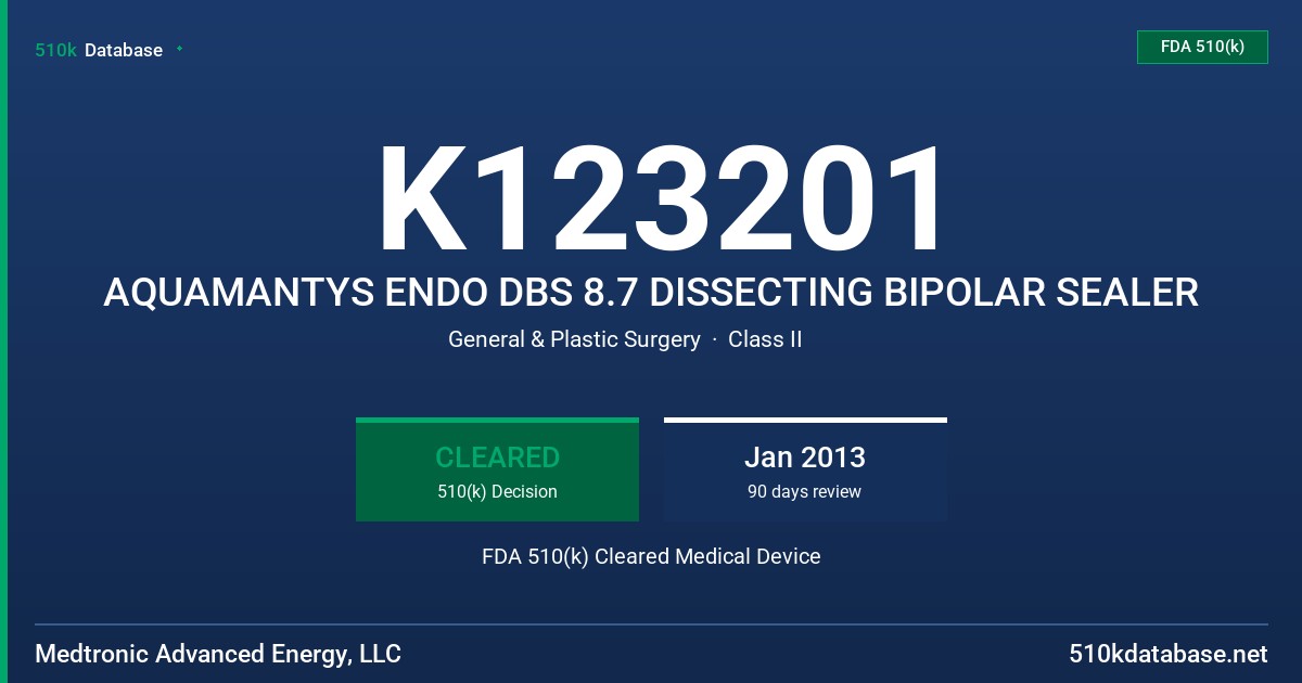 K123201 AQUAMANTYS ENDO DBS 8.7 DISSECTING BIPOLAR SEALER FDA 510(k) Cleared Medical Device
