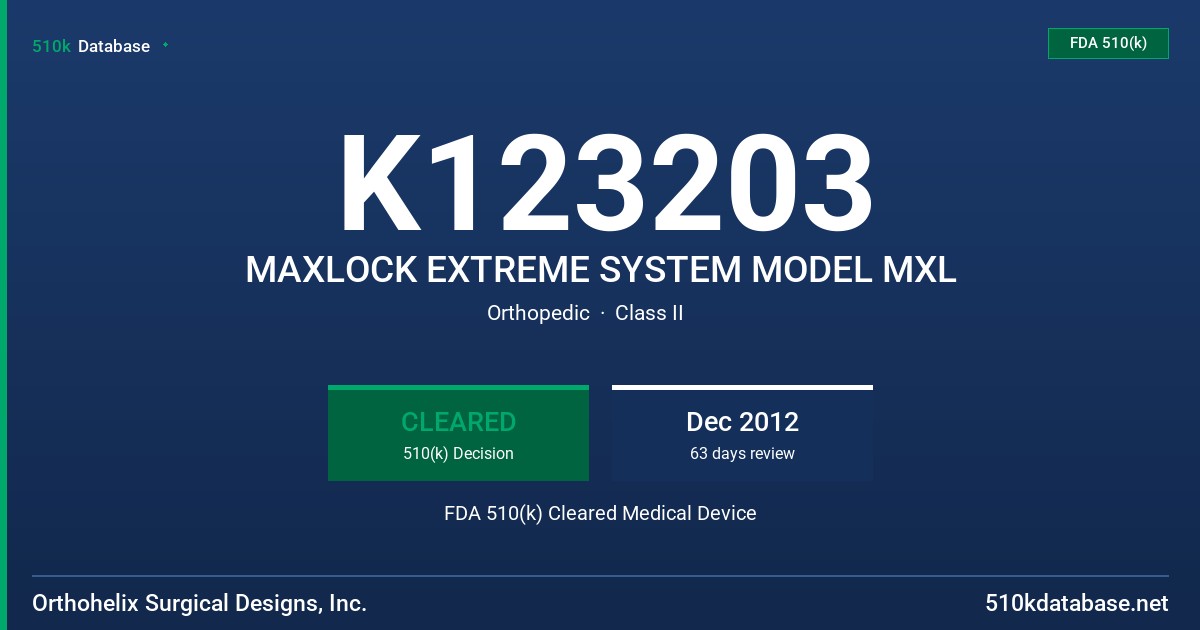 K123203 MAXLOCK EXTREME SYSTEM MODEL MXL FDA 510(k) Cleared Medical Device