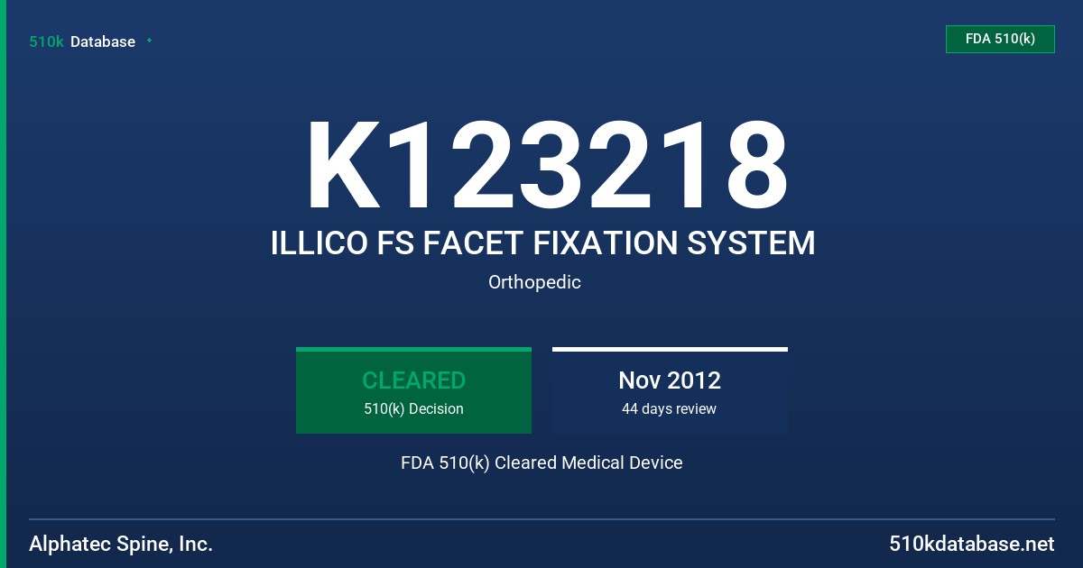K123218 ILLICO FS FACET FIXATION SYSTEM FDA 510(k) Cleared Medical Device