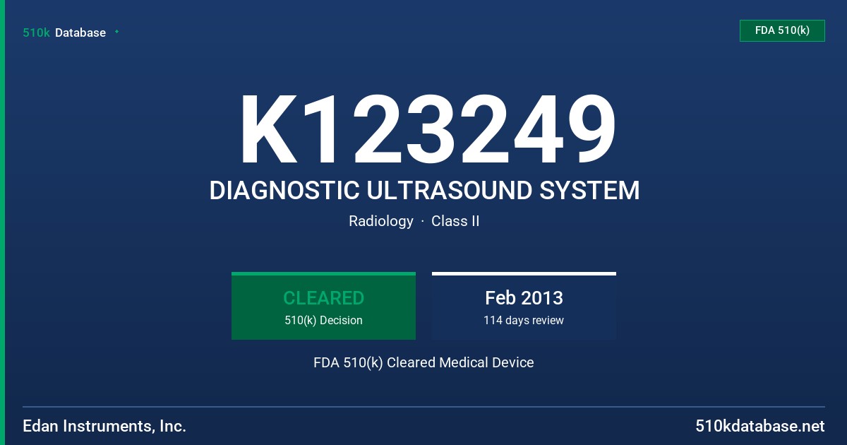 K123249 DIAGNOSTIC ULTRASOUND SYSTEM FDA 510(k) Cleared Medical Device