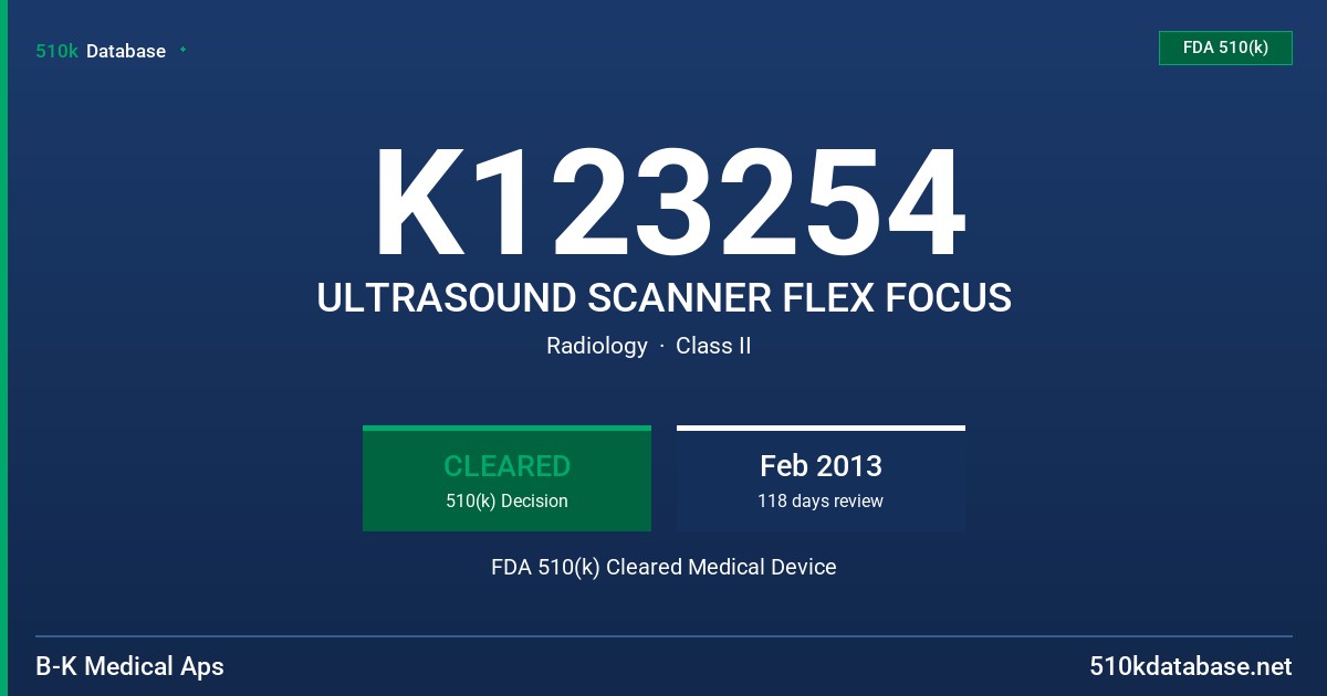 K123254 ULTRASOUND SCANNER FLEX FOCUS FDA 510(k) Cleared Medical Device