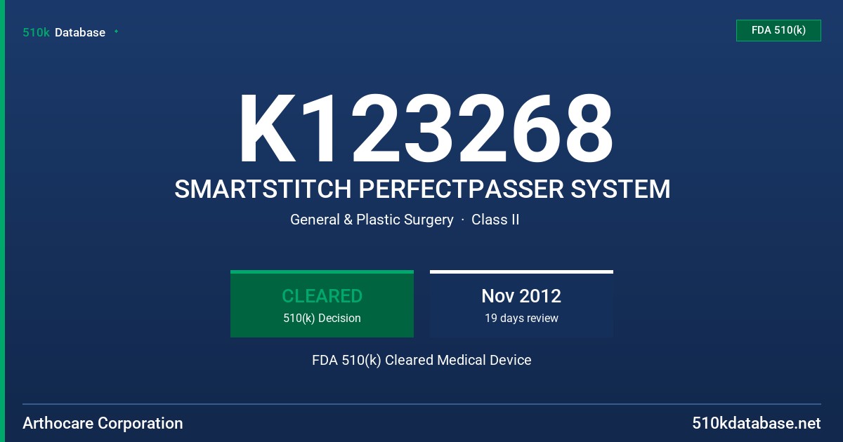 K123268 SMARTSTITCH PERFECTPASSER SYSTEM FDA 510(k) Cleared Medical Device