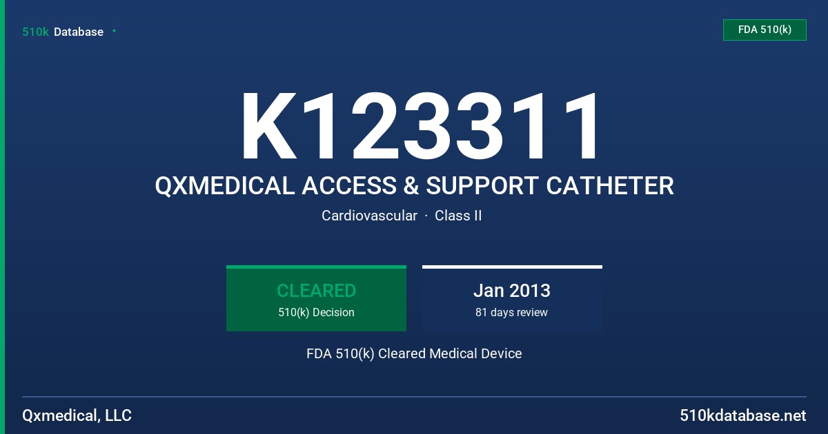 K123311 QXMEDICAL ACCESS & SUPPORT CATHETER FDA 510(k) Cleared Medical Device
