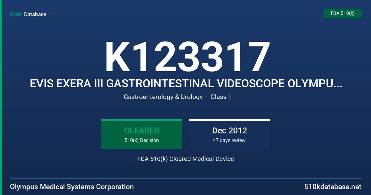 K123317 EVIS EXERA III GASTROINTESTINAL VIDEOSCOPE OLYMPUS GIXP190N FDA 510(k) Cleared Medical Device