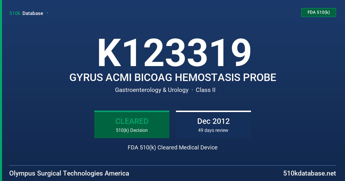 K123319 GYRUS ACMI BICOAG HEMOSTASIS PROBE FDA 510(k) Cleared Medical Device