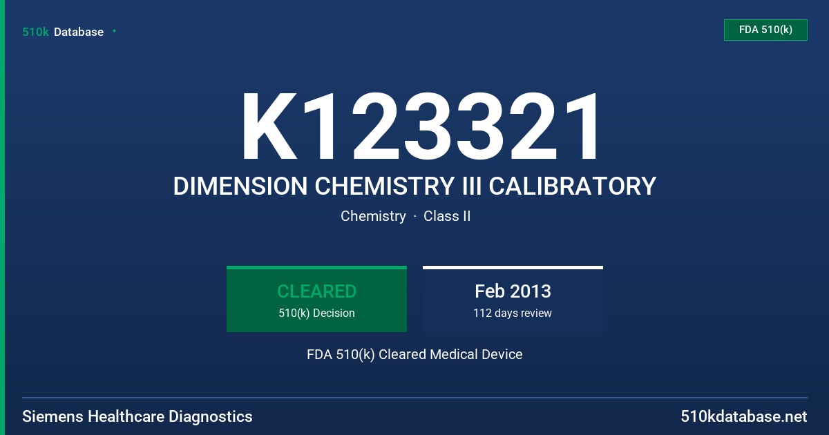 K123321 DIMENSION CHEMISTRY III CALIBRATORY FDA 510(k) Cleared Medical Device