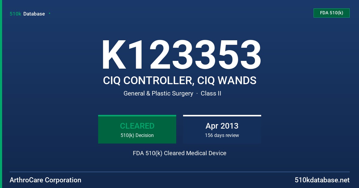 K123353 CIQ CONTROLLER, CIQ WANDS FDA 510(k) Cleared Medical Device