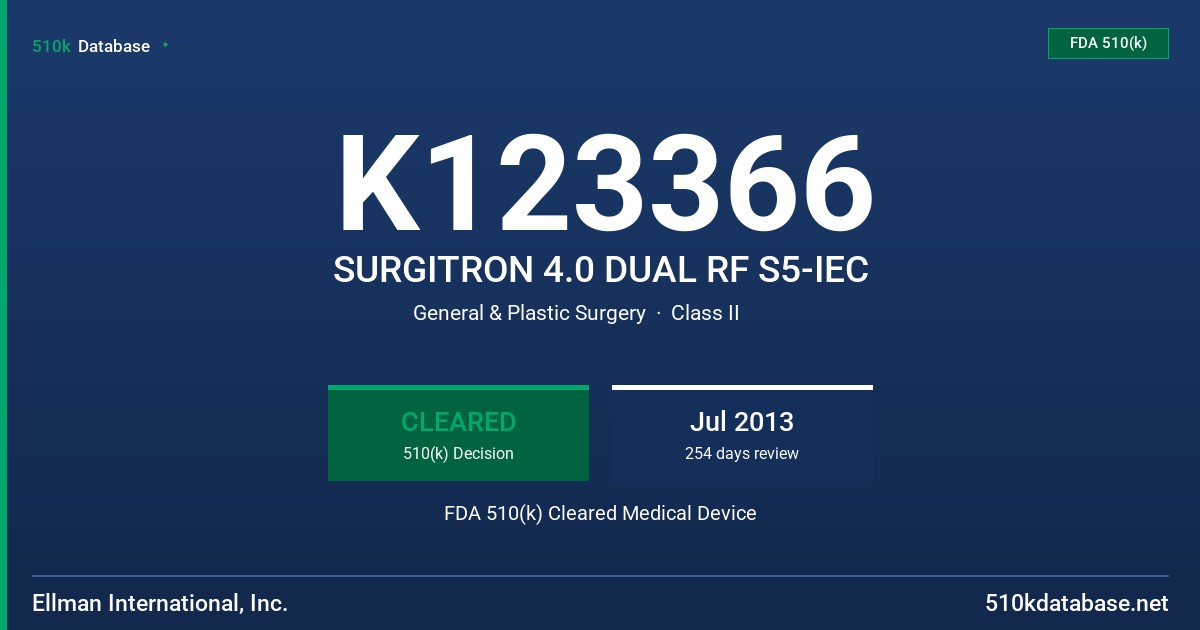 K123366 SURGITRON 4.0 DUAL RF S5-IEC FDA 510(k) Cleared Medical Device