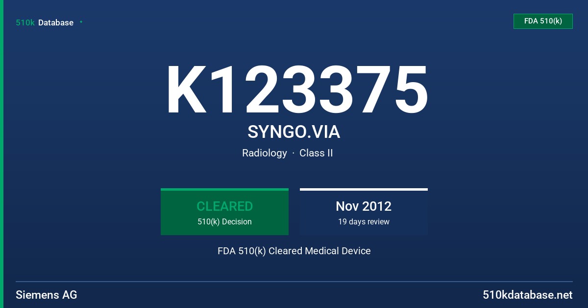 K123375 SYNGO.VIA FDA 510(k) Cleared Medical Device