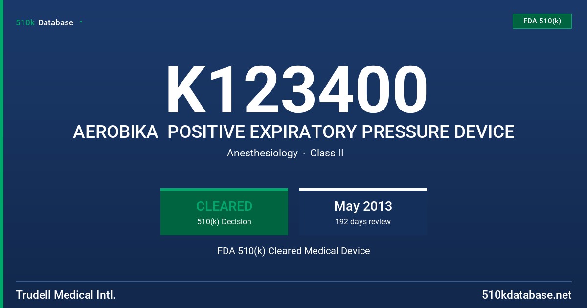 K123400 AEROBIKA  POSITIVE EXPIRATORY PRESSURE DEVICE FDA 510(k) Cleared Medical Device