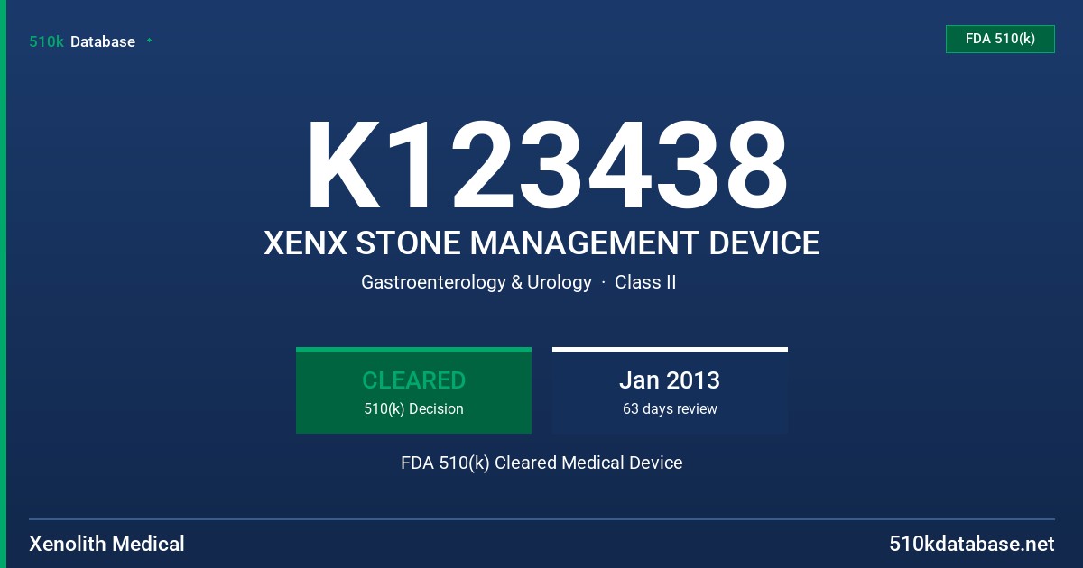 K123438 XENX STONE MANAGEMENT DEVICE FDA 510(k) Cleared Medical Device
